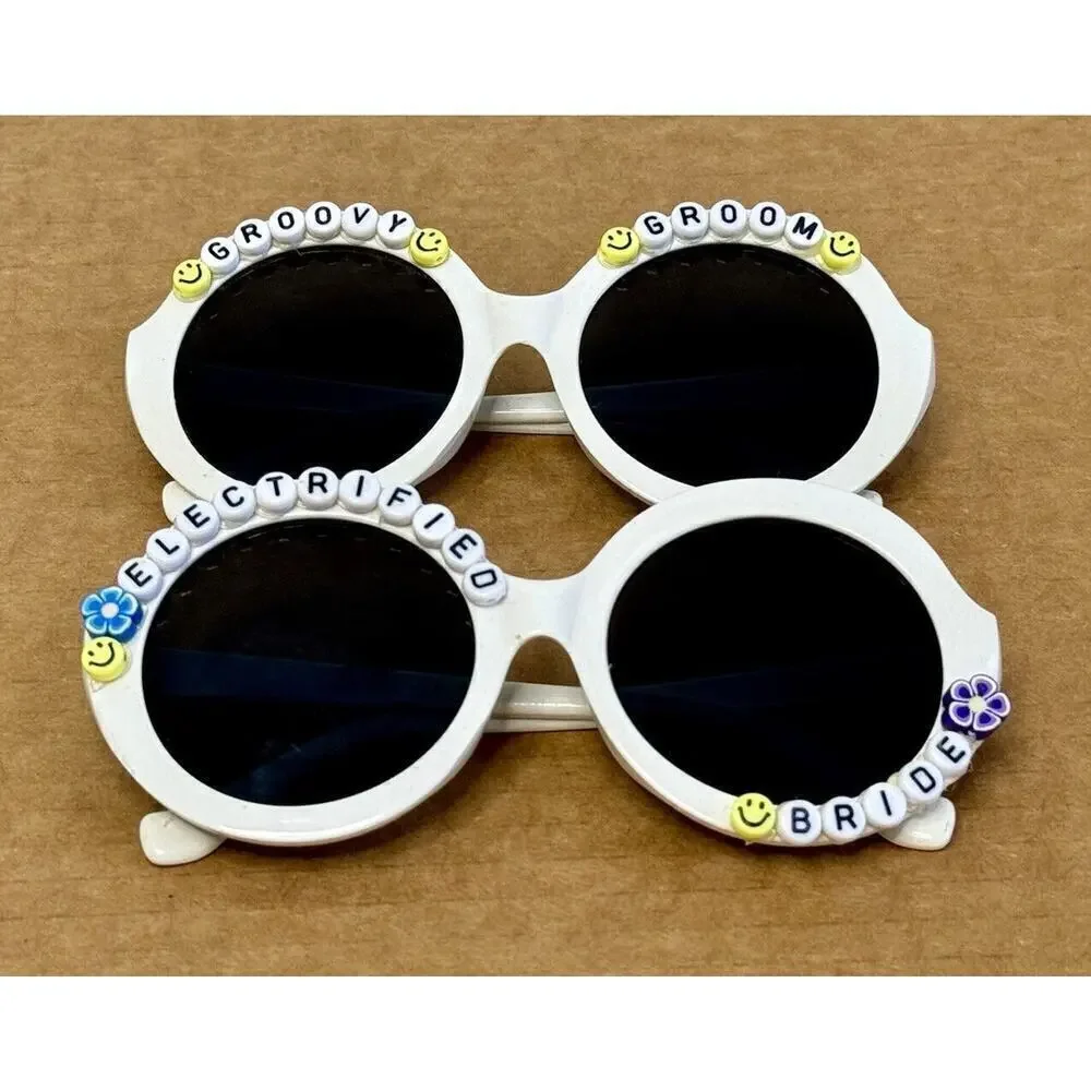 BRIDE AND GROOM Matching Wedding Novelty Sunglasses Boho Party Festival Rave Fun